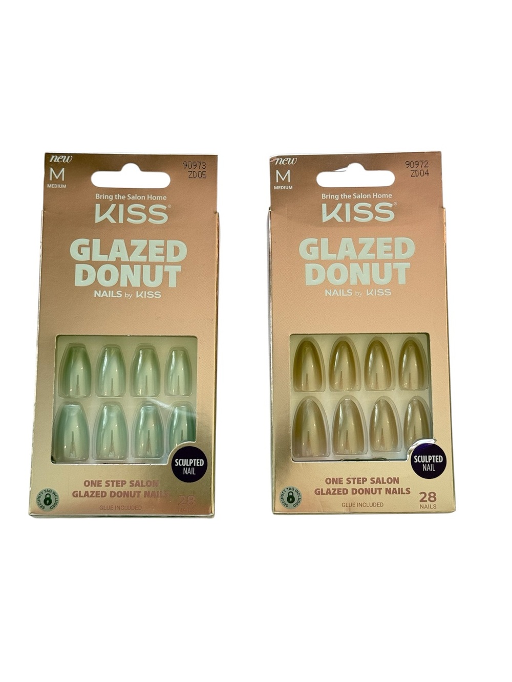 Kiss Glazed Donut Medium Almond/Coffin Nude Taupe, Blue Press On Nails x2